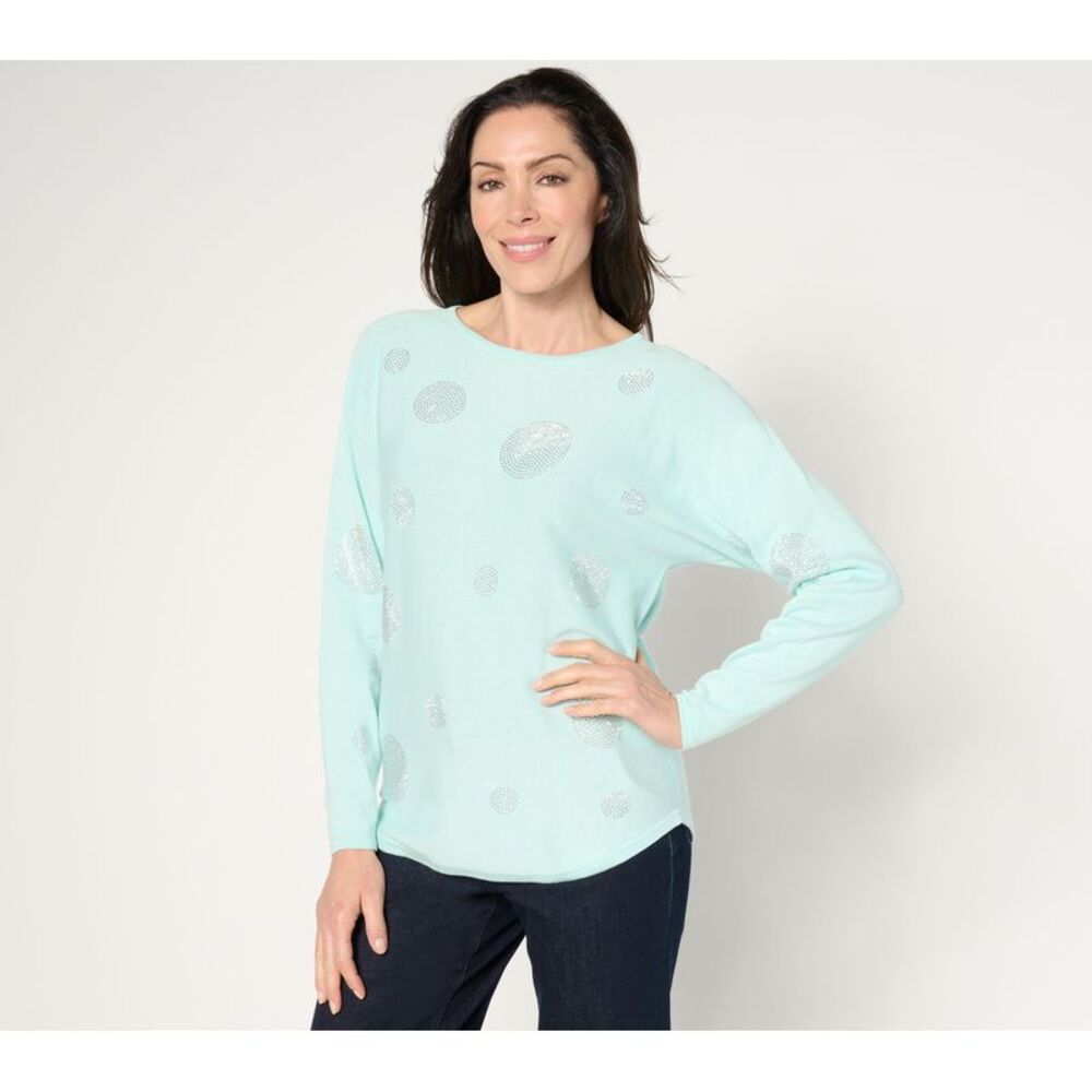 SUNNYLiFE Women's Top Sweater Sz M EmBelleished Sparkle Dot Blue A673758